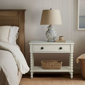 Large Nightstand Antique Cream With <b>Drawer</b> And Shelf For Bedroom Storage - Product Image 3