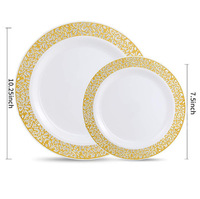 Assiettes en plastique jetables de luxe et durables avec bord doré pour la décoration et les fournitures de mariage - Vente en gros