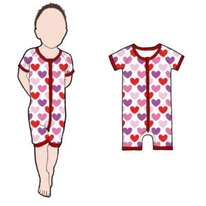 Tutine per Neonati all'Ingrosso con Stampa Dolce per San Valentino, Maniche Corte, Grazioso Pigiama in Bambù per Bambine - Product Image 6