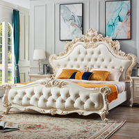 Lit de luxe de style européen antique, lit de style traditionnel européen, lit en bois sculpté en cuir, meubles de lit sexy