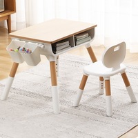 Ensemble table et chaise d'étude pour enfants Smartcare, hauteur réglable 49-55 cm avec rangement, coins arrondis antidérapants pour 2-7 ans
