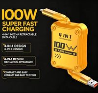 Câble de charge rapide rétractable 4-en-1 100W, câble multi-chargeur USB C/iPhone 2-en-2 PD 65W pour iPhone, ordinateur portable