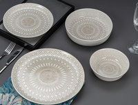 Service de table en porcelaine fine 24 pièces / Ensemble d'assiettes / Service de dîner pour 6 personnes avec décalcomanie à impression numérique