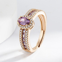 Bague de luxe élégante en forme ovale avec zircon, micro-serti, double rangée de zircon, bague de pont, haute qualité, plaquée or rose, en laiton