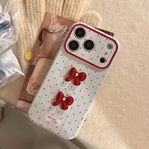Suitable for iPhone 17 Pro Max case, premium burgundy polka dot 3D bow soft full-coverage shockproof phone case - Product Image 6
