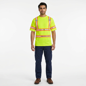 เสื้อยืดสะท้อนแสงโพลีเอสเตอร์แบบมองเห็นได้ชัดเจนระดับ 2 พร้อมไฟ LED กันน้ำ ปรับแต่งโลโก้ได้ สำหรับงานก่อสร้าง - Product Image 1