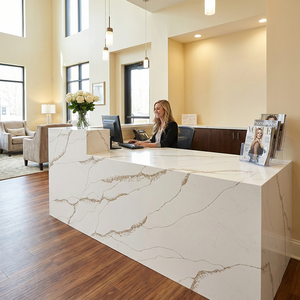 Venta al por Mayor de Fábrica, Losa de Piedra de Cuarzo Artificial de Lujo con Vetas Doradas de Calacatta para Encimeras de Cocina Moderna, Encimeras de Tocador - Product Image 5