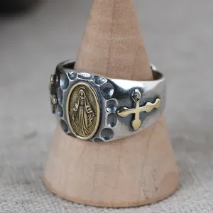 Anillo Cruzado Dorado de Plata de Ley S925 con Acabado Vintage de BOCAI para Hombre y Mujer, con Diamantes Naturales Martillados de María, Ideal para Fiestas - Product Image 2