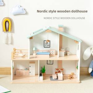 บ้านตุ๊กตาไม้แบบอินเทอร์แอคทีฟสำหรับเด็ก เฟอร์นิเจอร์เล่นบทบาทสมมติ ของเล่นจำลองวิลล่าสำหรับเด็ก ประกอบเองได้ เสริมสร้างความสัมพันธ์ระหว่างพ่อแม่ลูก - Product Image 2