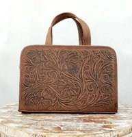 Tas tangan Mini bunga kerajinan tangan kulit asli tas tangan Laptop Tooled untuk wanita tas selempang Messenger selempang