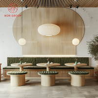 Ensemble de meubles de restaurant, table et chaises modulaires en forme de L, banquette moderne vert émeraude et table ronde en bois pour café et salon de thé
