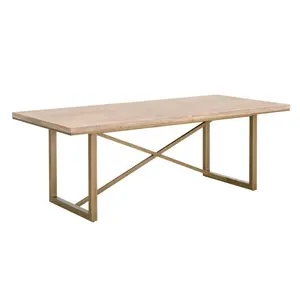 美国现代型大型实木橡木顶不锈钢腿长方形餐桌套装