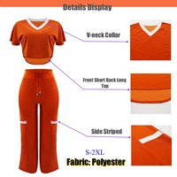 Setelan Wanita Tracksuit Polos V-neck Kaos Lengan Pendek + Celana Panjang Lebar Model Suit Kantor Wanita Musim Panas Fashion Dua Potong