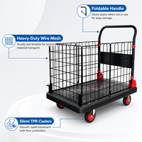 Chariot à plateforme robuste pliable en treillis métallique pour la logistique d'entrepôt, vente en gros, usine, OEM