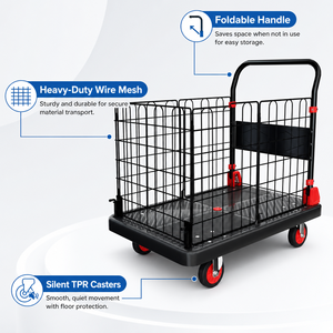 Chariot à plateforme robuste pliable en treillis métallique pour la logistique d'entrepôt, vente en gros, usine, OEM - Product Image 6