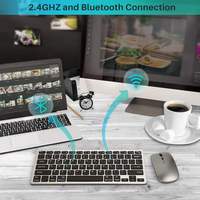 Ratón Inalámbrico Ultrafino 2.4g Bluetooth de Modo Dual, Teclado y Ratón Recargables Inalámbricos Plateados para Computadora de Escritorio y Portátil