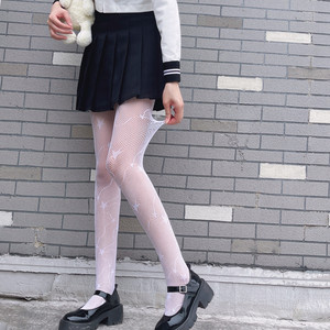 Medias de rejilla ultrafinas de jacquard con diseño de cola de estrella para primavera/verano, estilo oscuro para chicas, pantimedias transparentes en blanco y negro. - Product Image 3