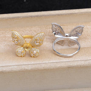 Support de bague ouvert en argent S925 avec perle, style papillon, pour la création de bijoux, 5636 - Product Image 2