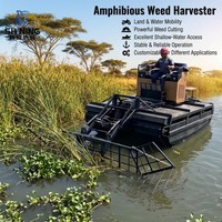 Récolteuse d'algues amphibie avec ponton en acier aluminium et chenilles en caoutchouc pour le nettoyage des plantes aquatiques sur de grandes surfaces