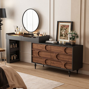 <span class=keywords><strong>Commode</strong></span> de rangement moderne extensible et réversible avec bureau, configuration interchangeable gauche ou droite, meubles de chambre à coucher - Product Image 2