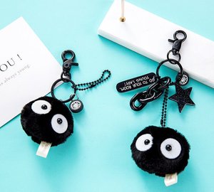 8 desain baru 6cm boneka berkualitas tinggi lembut bentuk 3D gantungan kunci karabiner kartun lucu abu peri Anime Spirited Away ransel - Product Image 3