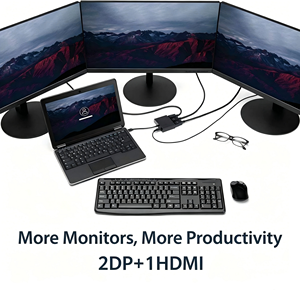 Adaptateur DP vers 2*DP+HDTV, <span class=keywords><strong>DisplayPort</strong></span> vers DP+<span class=keywords><strong>HDMI</strong></span> MST <span class=keywords><strong>Splitter</strong></span>, simple 8K60Hz, triple 4K60Hz, avec alimentation MICRO pour ordinateur portable - Product Image 4