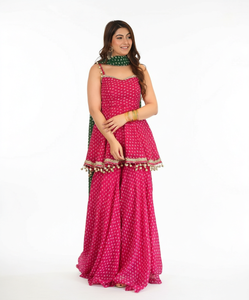Conjunto de Lehenga Rosa Estampado con Dupatta de Chifón y Bordado con Cuentas, Traje Indio Pakistaní para Bodas y Diwali para Mujer - Product Image 1