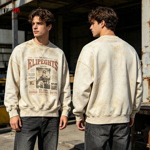 300gsm <strong>Men's</strong> Crew Neck Sweatshirt Vintage Faded Casual Pullover Fleece Cozy Top Perfect Gift <strong>S</strong>-3XL Acid Washed Custom Graphic - Product Image 2