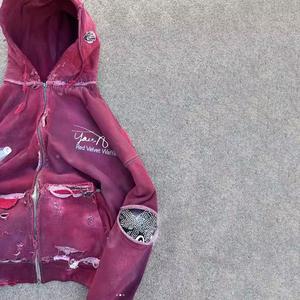 Felpa con Cappuccio Personalizzata Effetto Acido da Uomo, Sbiadita al Sole, Distressed, Pesante, Taglio Corto e Squadrato, con Zip, Stile Streetwear - Produttore - Product Image 2