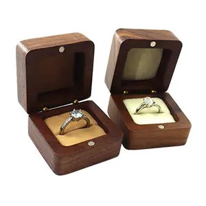 Arredondado madeira maciça anel noz colorido madeira proposta anel casamento anel jóias caixa