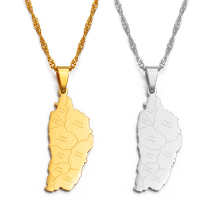 Collana con Ciondolo in Acciaio Inox a Forma di Mappa della Dominica per Donne e Ragazze, per Matrimoni, Feste e Regali, Catena con Nome della Città # 075121 - Product Image 1