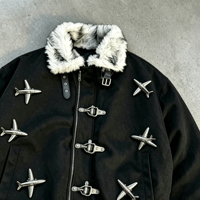 Veste bomber en toile pour homme Ouna avec logo personnalisé, doublure en fourrure épaisse pour l'hiver, style rétro, fermeture éclair