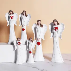 Holding Red Love White Angel Ornaments Resin Craft Bundle Religious Resin Craft Angel Wing Angel Statues Resin Crafts