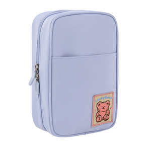 Estuche para lápices de nailon azul claro SENDA con parche de oso y cierre de cremallera, tamaño A5, bolsa para papelería - Product Image 2