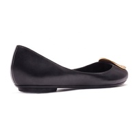 Chaussures plates ballerines noires pour femmes, pliables, en cuir véritable, été automne, respirantes, avec soutien de la voûte plantaire, légères, antidérapantes