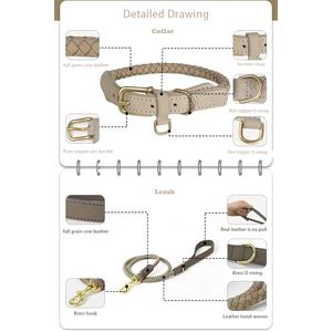 <span class=keywords><strong>Collar</strong></span> ajustable de lujo Premium para mascotas, correa para el cuello, <span class=keywords><strong>collar</strong></span> y correa para perro de cuero de vaca trenzado genuino con hebilla de Metal dorado - Product Image 4