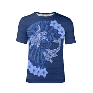Tribal Fish Turtle Men Cotton T Shirts Custom Pattern Summer Polynesia Style T-shirts Summer Short Sleeve Clothing Drop Ship Top