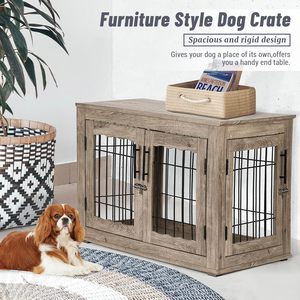 Cage à <span class=keywords><strong>chien</strong></span> multifonctionnelle avec lit confortable, style meuble, cage à <span class=keywords><strong>chien</strong></span> en bois, table d'appoint - Product Image 4