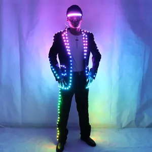 Men's Full-Color Digital LED Illuminating Jacket IC Remote Control Tron Suit with Wedding Hosting Performance Wear Costume