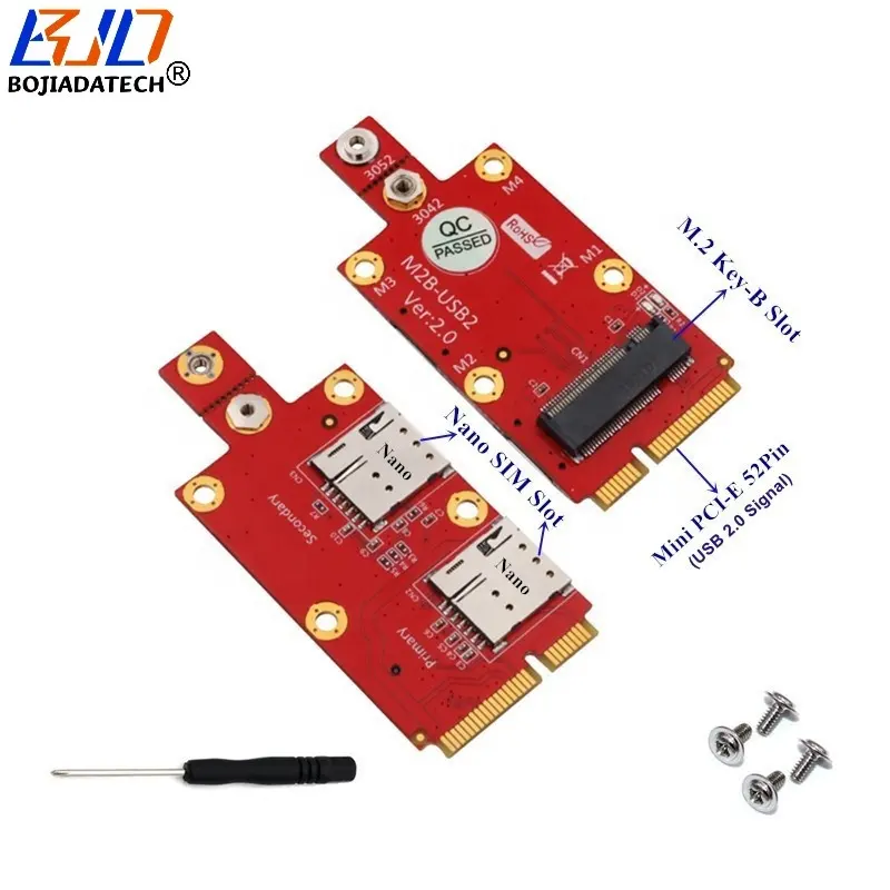 Ngff M.2 Key-B Slot Naar Mini Pci-e 52pin Usb 2.0 Signaal Draadloze Adapter Kaart 2 Nano Sim Slot Voor 5G 4G 3G Lte Wwan Modem Module