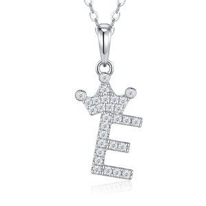 Collier minimaliste en argent sterling S925 plaqué rhodium avec pendentif couronne initiale <span class=keywords><strong>B</strong></span> et moissanite entièrement pavée, collier de luxe - Product Image 3