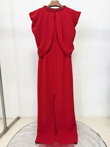 Rode avondjurk <span class=keywords><strong>2026</strong></span> Maxi vleermuismouw zwierige cape mouw bodycon gerimpelde feestjurk met glitters en kralen versierd formeel - Product Image 3