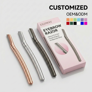 <span class=keywords><strong>Rasoir</strong></span> de luxe en acier inoxydable pour femme, ensemble de tondeuses à sourcils métalliques, outil de dermaplaning avec boîte d'emballage, vente en gros - Product Image 1