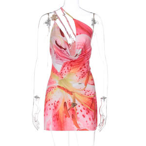 Vestido Mini Ajustado <span class=keywords><strong>de</strong></span> Fiesta con Estampado Floral y Hombro Descubierto <span class=keywords><strong>para</strong></span> Mujer, con Escote en V Profundo y Detalle <span class=keywords><strong>de</strong></span> Adorno, Moda Sehe - Product Image 4