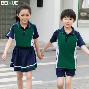 Ensemble uniforme scolaire personnalisé pour enfants <span class=keywords><strong>de</strong></span> maternelle, collège et lycée, avec logo sur chemise et jupe, vente en gros OEM - Product Image 1