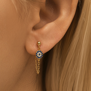 CANNER <b>Silver</b> <b>Earrings</b> for Women CZ Diamond 18K Gold Plated 925 <b>Sterling</b> <b>Silver</b> Tassel Chain Eye <b>Stud</b> <b>Earrings</b> Jewelry - Product Image 5