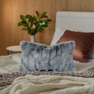 Housse de coussin en fourrure de <span class=keywords><strong>lapin</strong></span> gris de luxe, housse de coussin décorative en fausse fourrure douce pour canapé de salon, chambre à coucher, housse de coussin en peluche douce - Product Image 3