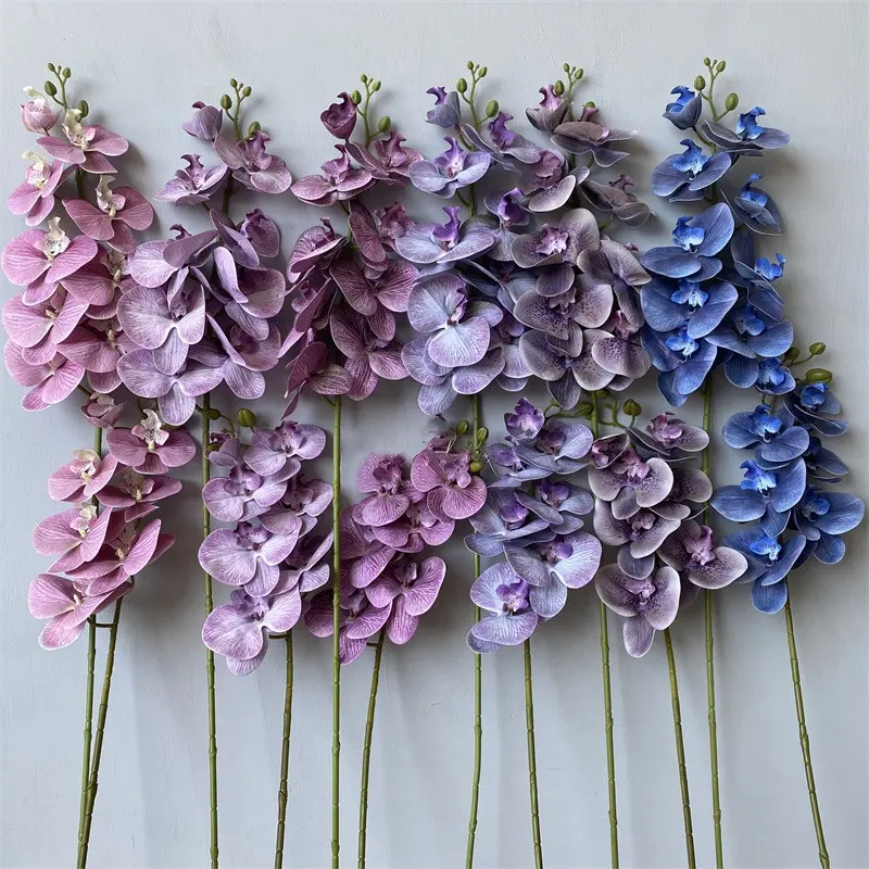 Wholesale colorful 9 heads latex real touch orchids artificial orchid for wedding decor