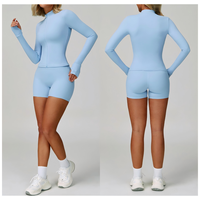 Ensemble de fitness pour femmes, short à manches longues, respirant, extensible dans quatre directions, séchage rapide, pour la course à pied en plein air à haute intensité