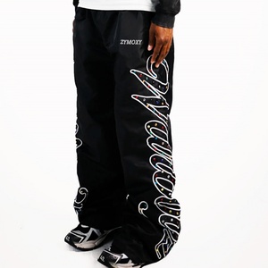 Factory Custom High Quality Baggy <b>Pants</b> <b>Straight</b> <b>Leg</b> Trouser Oversized Waterproof Embroidery Rhinestone Nylon <b>Track</b> <b>Pants</b> - Product Image 1